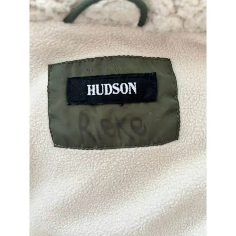 Hudson Girls Coat Size Large 12/14 Green Puffer Fur Hood Full Length Zipper XC